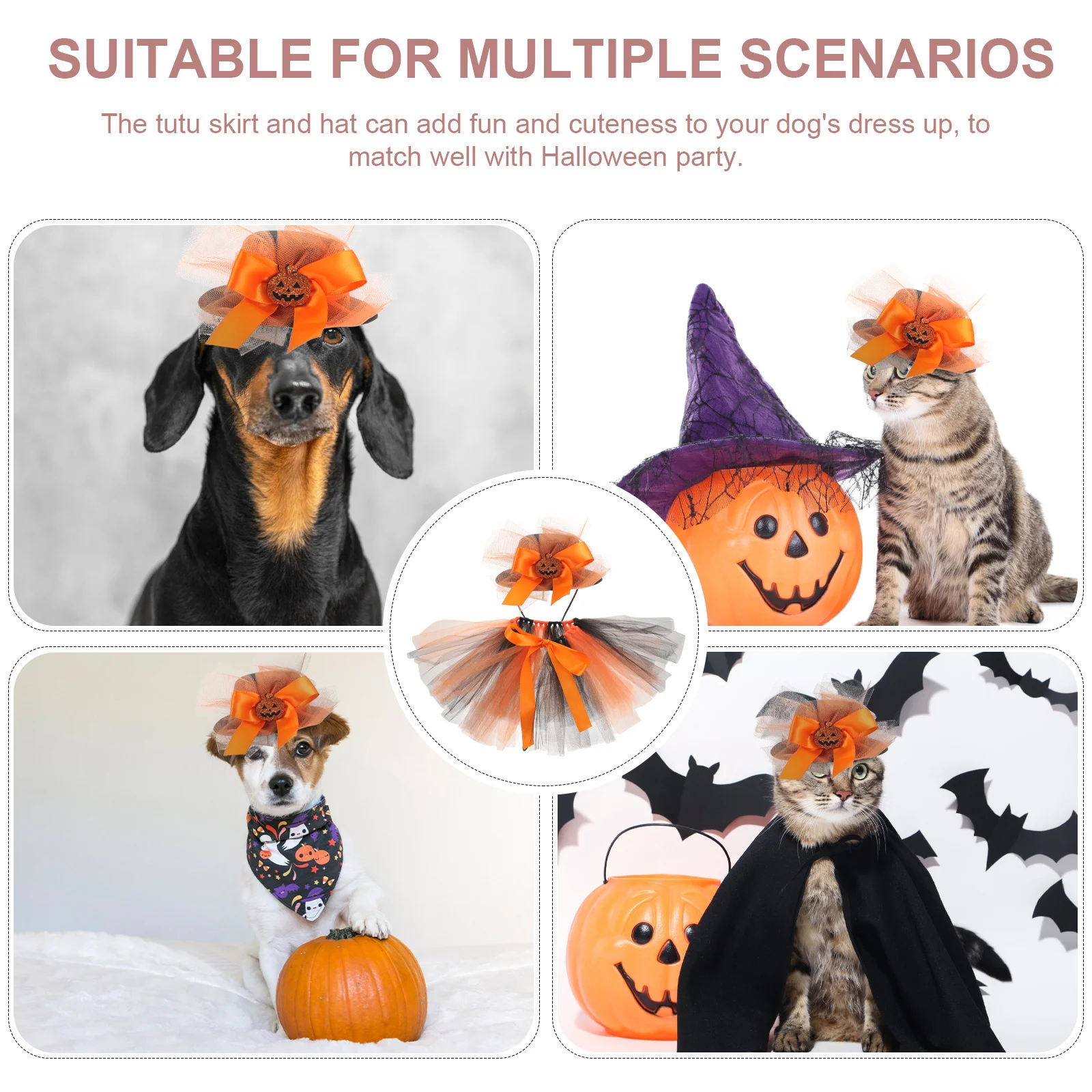 

Abaodam 1 Set Orange Halloween Pet Costume Skirt Hat Mesh Tutu for Cats Dogs Small Animals Cute Animal Outfit for Holiday Party