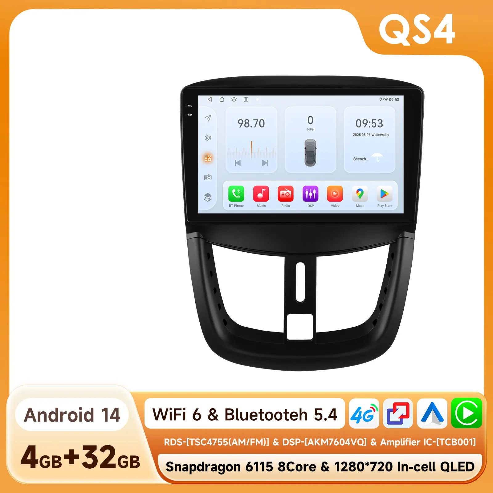 ossuret Android Auto Radio Voor Peugeot 207 207cc 207sw Carplay 2006 -2015 Autoradio 2 Din Multimediascherm Video Gps 2din Audio