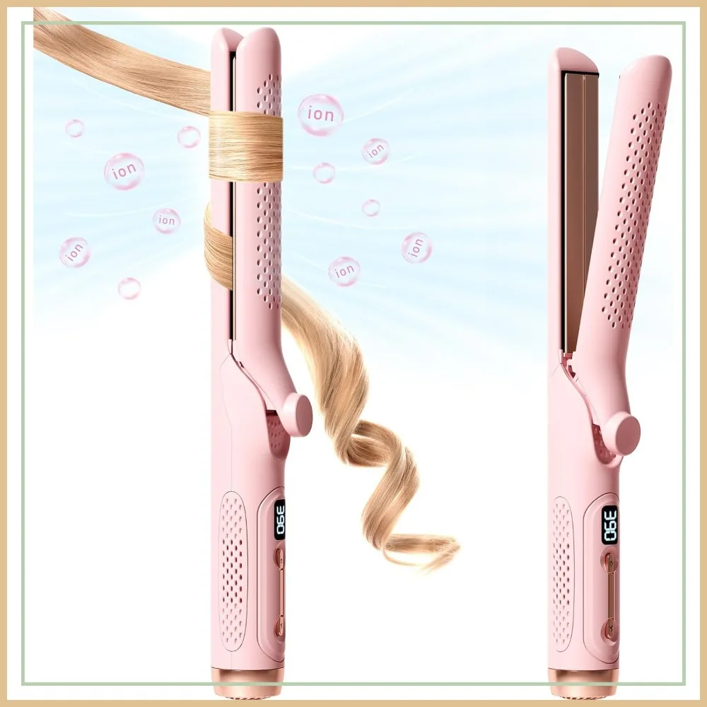 2-in-1 Airflow Hair Styler: Straightener & Curler with 5 Temp Settings, Dual Voltage, Light Pink