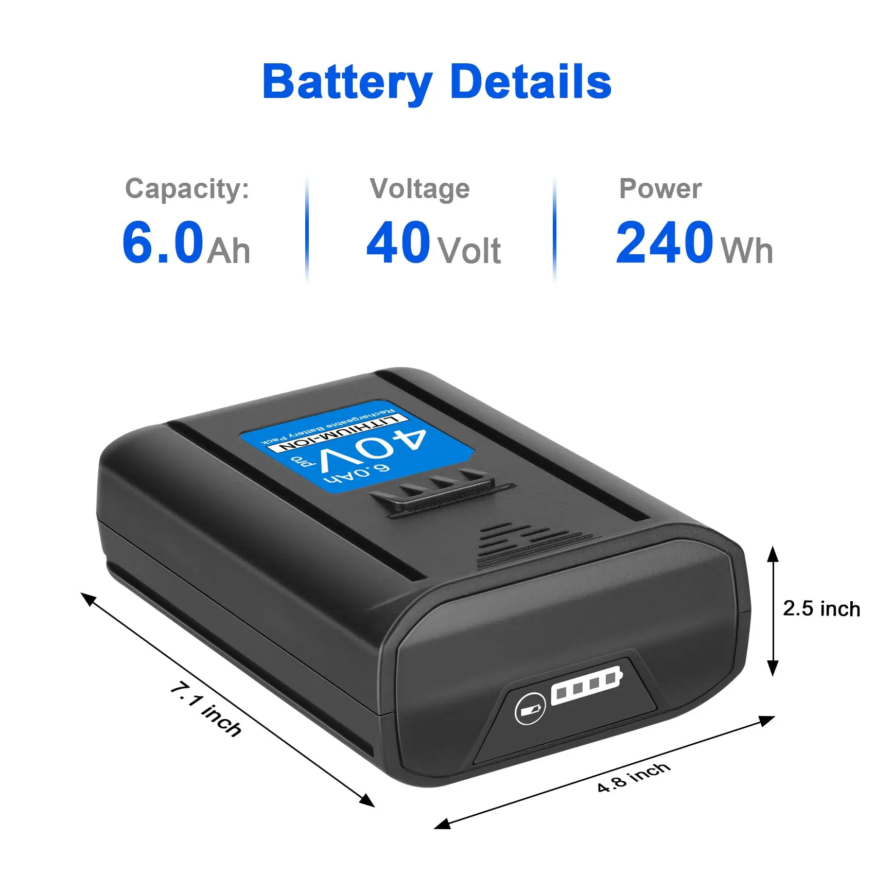 6.0Ah 40V Max Battery for Kobalt, High Capacity, KB245-06 KB540-06 KB2540C-06 KB440-03 KB440-06 KB640-03 KB240-06