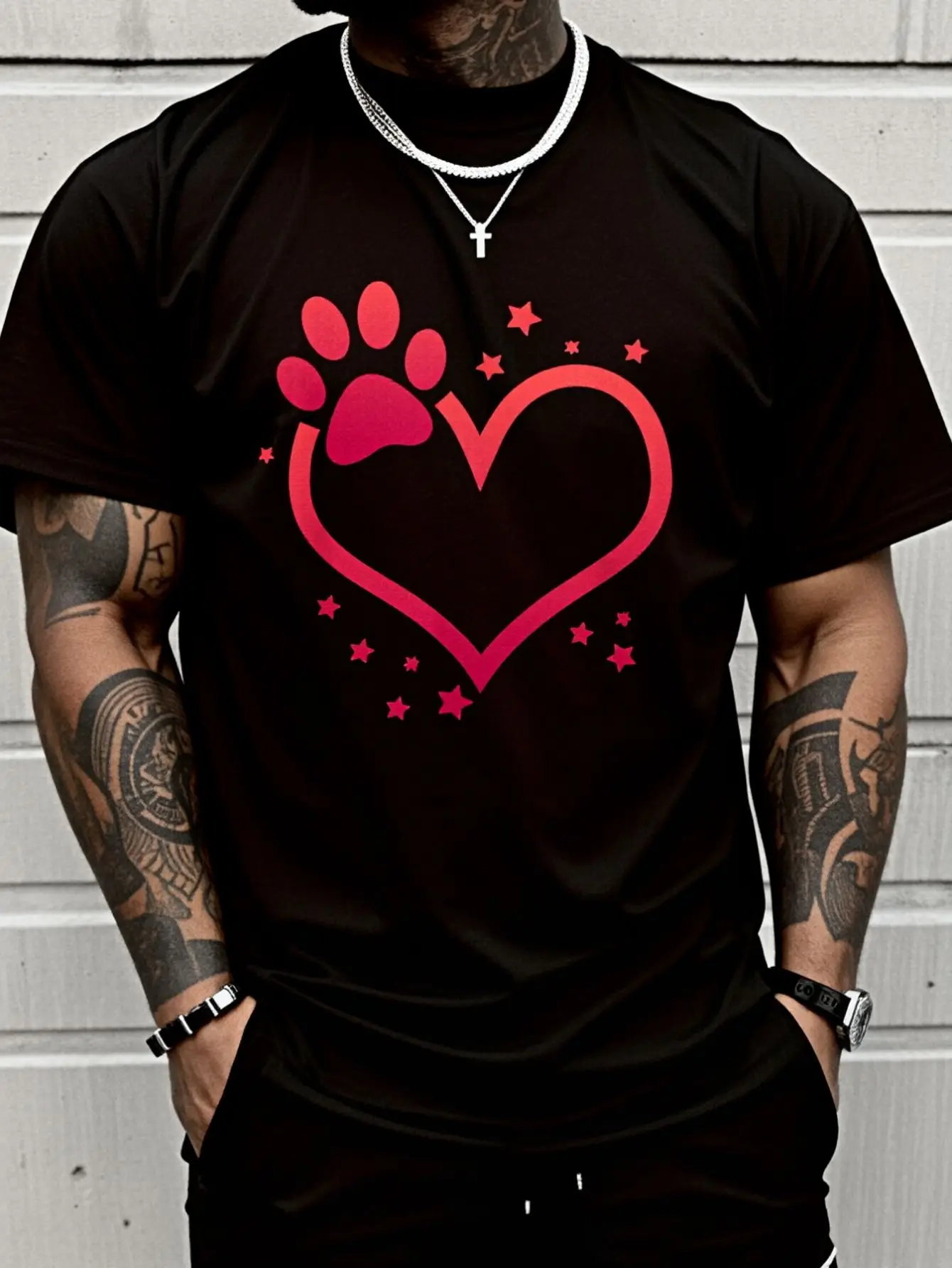 100% Cotton Pink Paw Print Heart Cute Dog Love Valentines Day Men Women Girls T-Shirt Cotton Women Clothing Black Top Graphic Tees Men Christmas Clothes