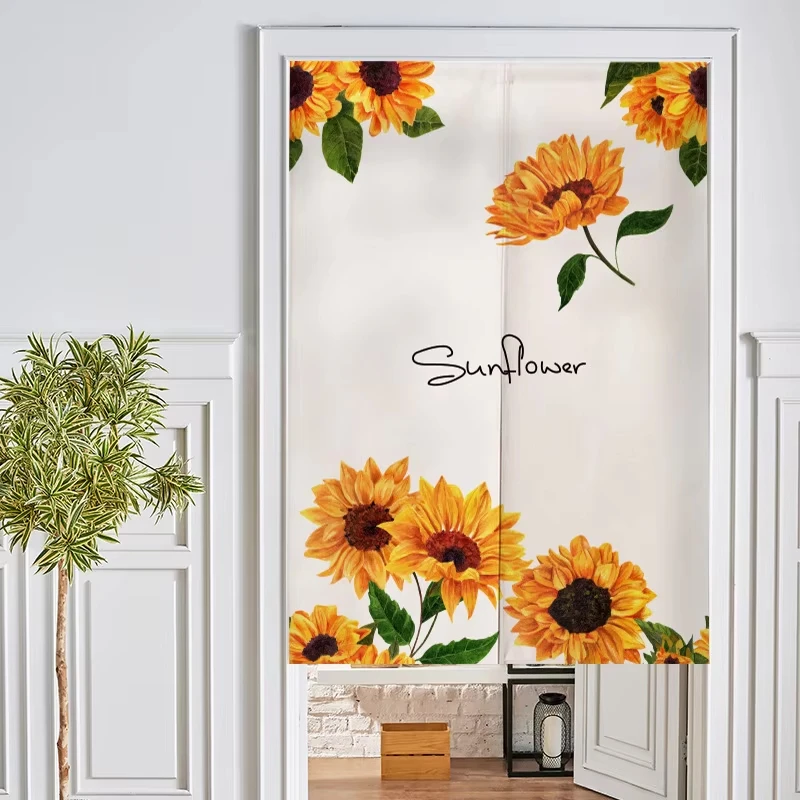VIKAMA Minimalist Sunflower Noren Curtain Short Door Curtain For Kitchen Bedroom Living Room Home Entrance Decor