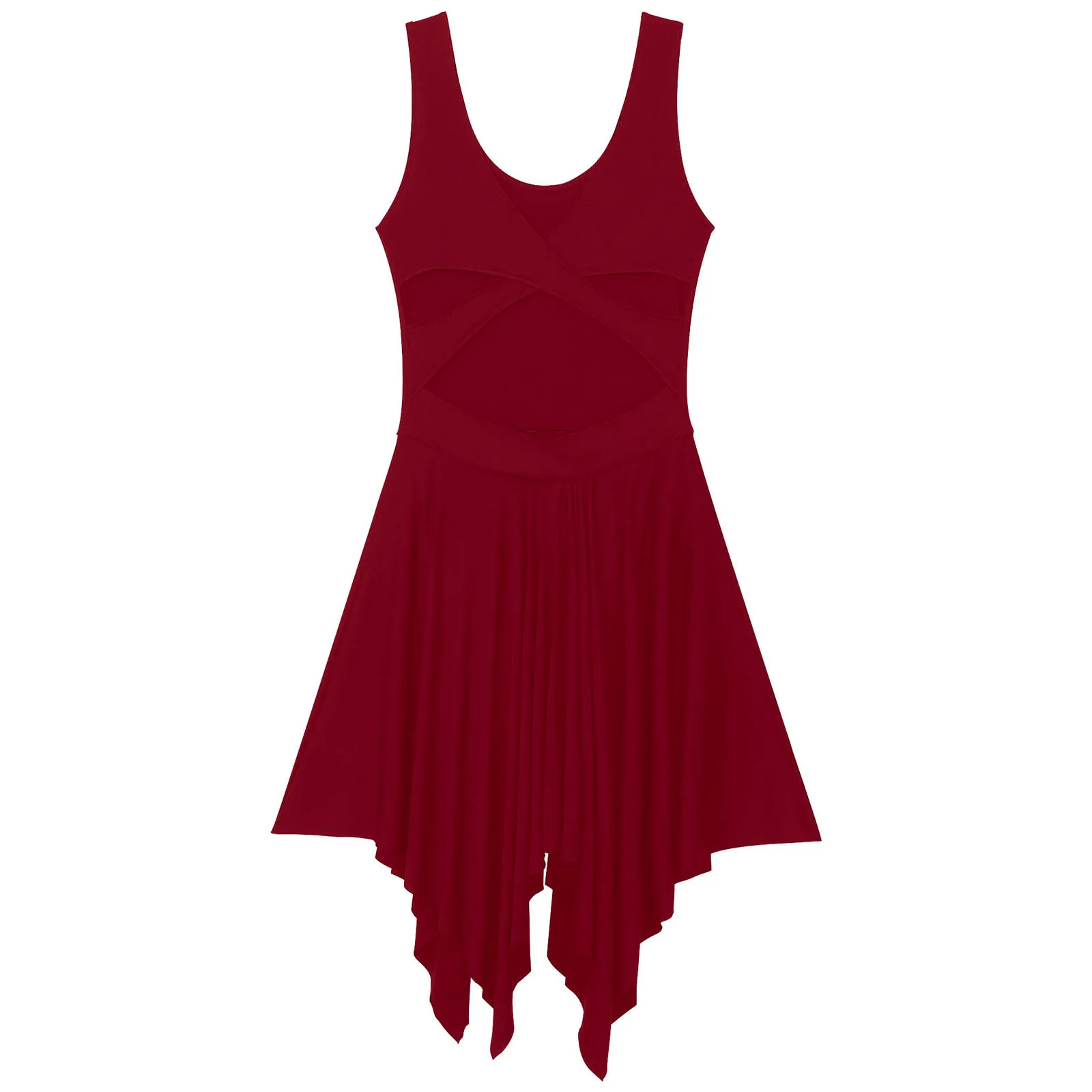 Vestido Hem assimétrico para mulheres, gola redonda, collant de dança sem mangas, vestidos cruzados, dancewear para festa