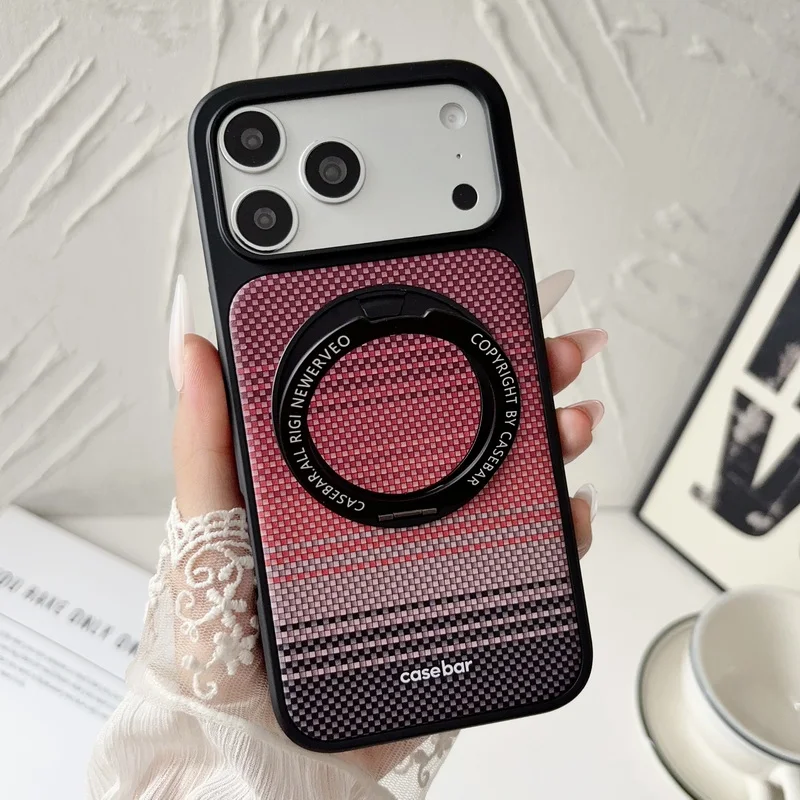 360 ° Étui de téléphone magnétique rotatif pour iPhone 17 16 15 Pro Max 17Pro, antichoc, motif fibre de carbone, texture cuir
