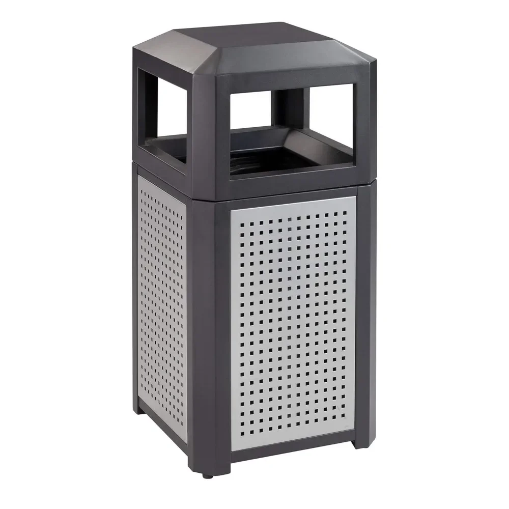 Steel Garbage Can for Indoor and Outdoor Use, Trash Receptacle with Plastic Liner, 15 Gallons