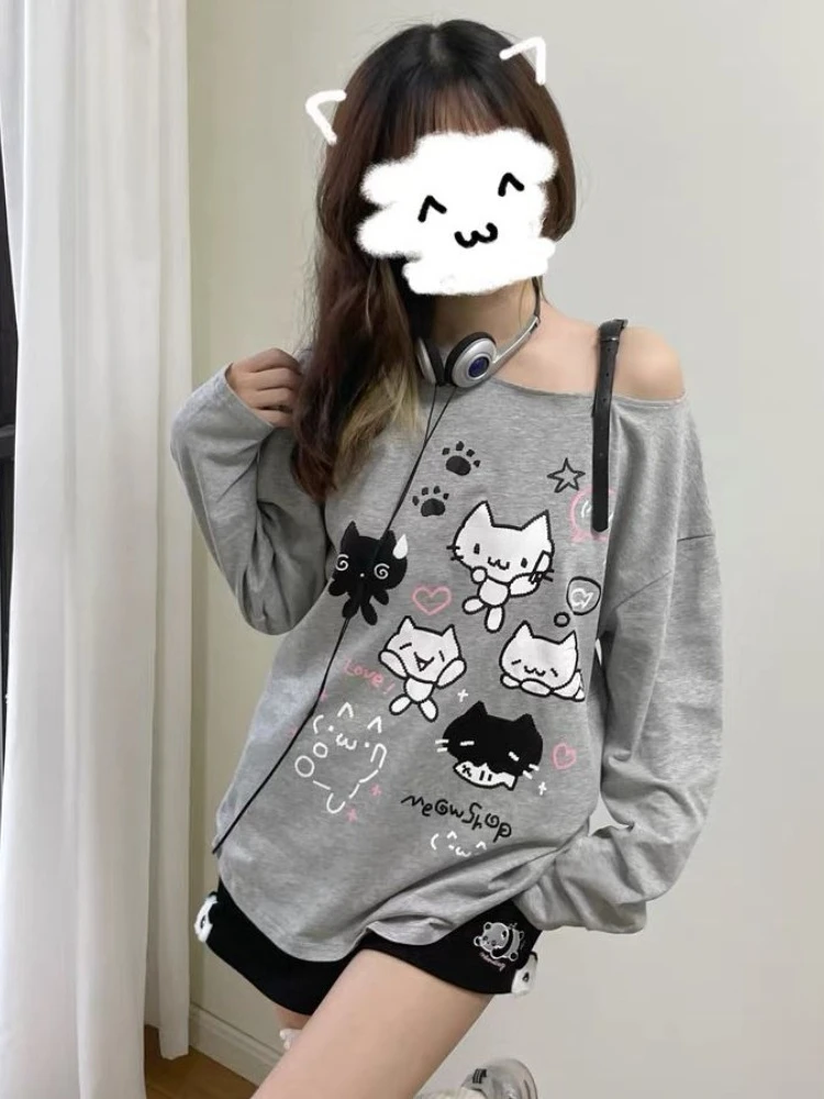 HOUZHOU-Sudadera con capucha de estilo japonés para mujer, suéter de gran tamaño con estampado de dibujos animados, estilo Kawaii, Harajuku, Cuteore, Y2k, 2024