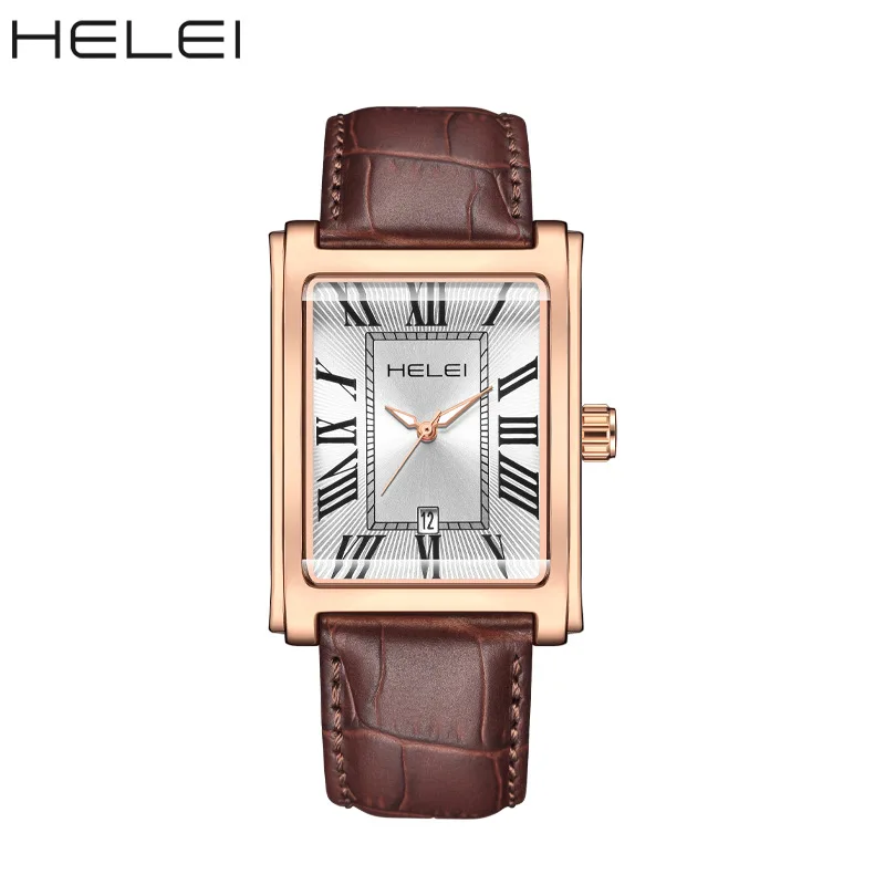 

Мужские классические деловые часы 2025, кварцевый календарь, кожаный ремень, квадратные модные водонепроницаемые наручные часы с римской шкалой, мужские часы