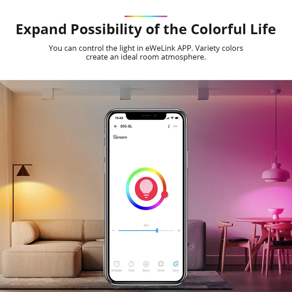 SONOFF B05-BL WiFi Smart Light Bulb E27 RGB LED Lamp Warm White Colorful Dimmable Voice Control For Alexa Google Home eWelink