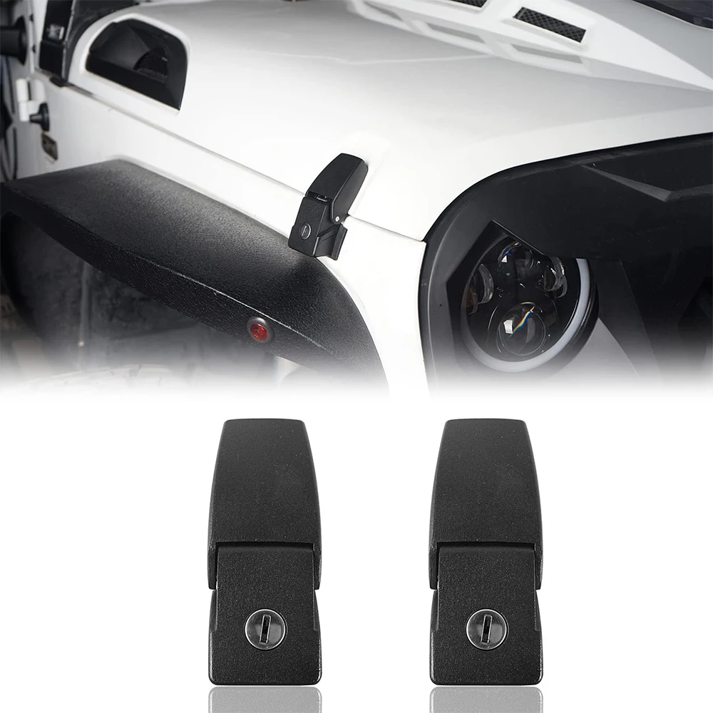 

2 шт. черные замки-защелки из нержавеющей стали для капота, замена для Jeep Wrangler JK JKU JL JLU JT (2007-2023)