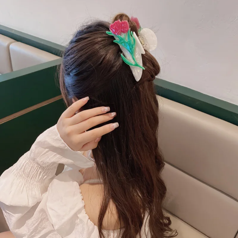 กิ๊บติดผมอะคริลิคทรงดอกทิวลิปขนาดใหญ่ 10.5 ซม. ดีไซน์หวานหรูหรา กิ๊บหนีบผมทรงปูสำหรับฤดูร้อน เหมาะสำหรับผู้หญิงและเด็กผู้หญิง อุปกรณ์เสริมผม