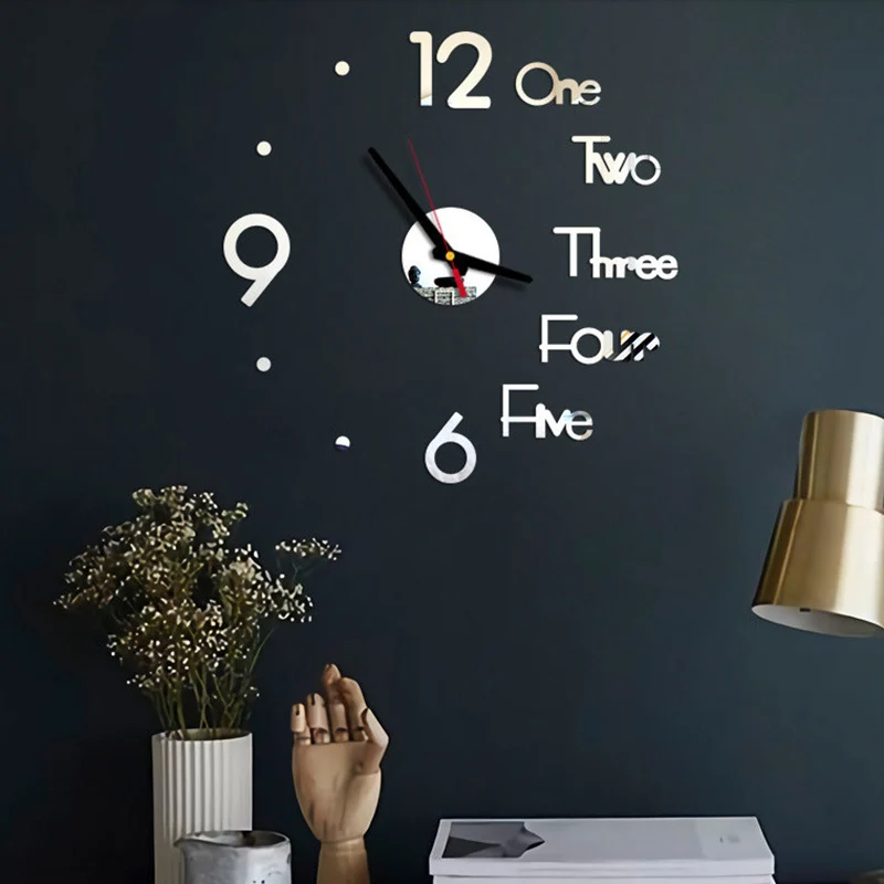 3D Wall Clock DIY Creative Mirror Surface Wall Decorative Sticker  Frameless for Home School Office Living Room