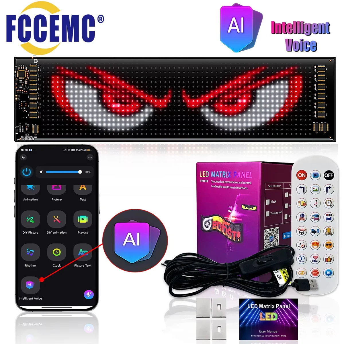 

AI Voice Function Car LED Matrix Pixel Panel Screen Light USB 5V Remote APP Control DIY Programmable Advertising Display Lights