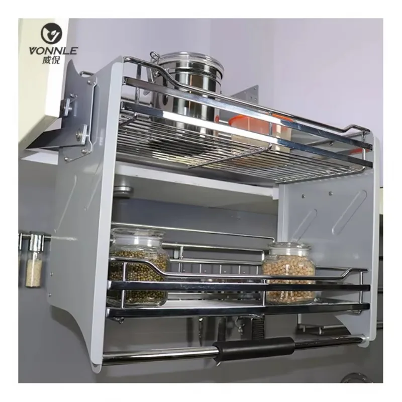 New Product Design Stainless Steel Cabinet Drop-down Shelf Basket Kitchen Lift-down Basket