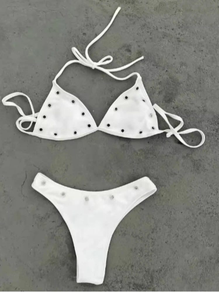 Women's Triangle Bikini Set with Steel Rim and Sexy Y2K Gothic Miniature Bikini Swimsuit for Summer Beach Vacation Party Women's