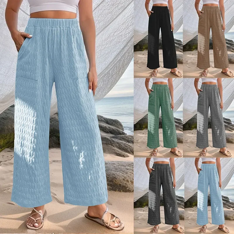 

Spring and Summer 2023 Women's Loose Casual Texture Fabric Trousers Straight Tube Fresh Style Solid Color Thread Loose