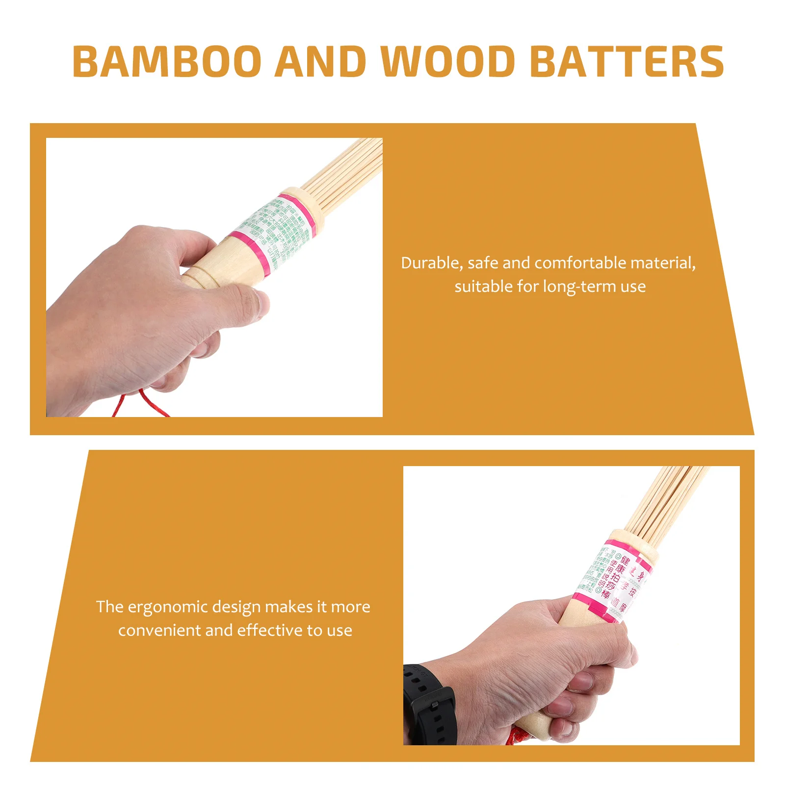 

2Pcs Back Knocking Stick Bamboo Durable Massage Rod Portable Body Massager Relax Fatigue Blood Circulation Tool