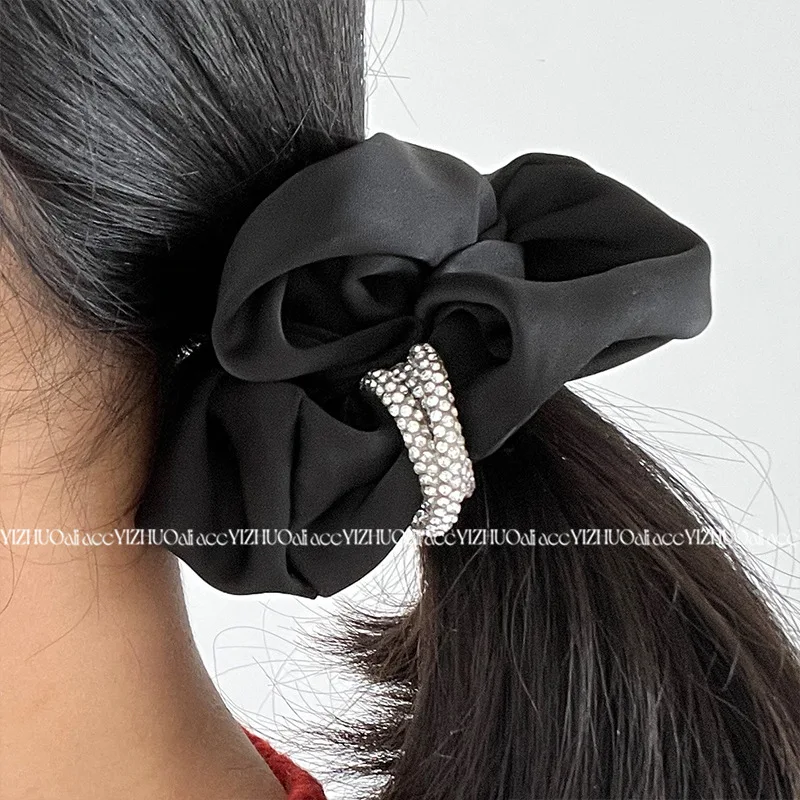 Elegant Black Hairties Velet Hair Scrunchies for Girls French Style Elastic Hair Ties Hair Accessories With Rhinestones