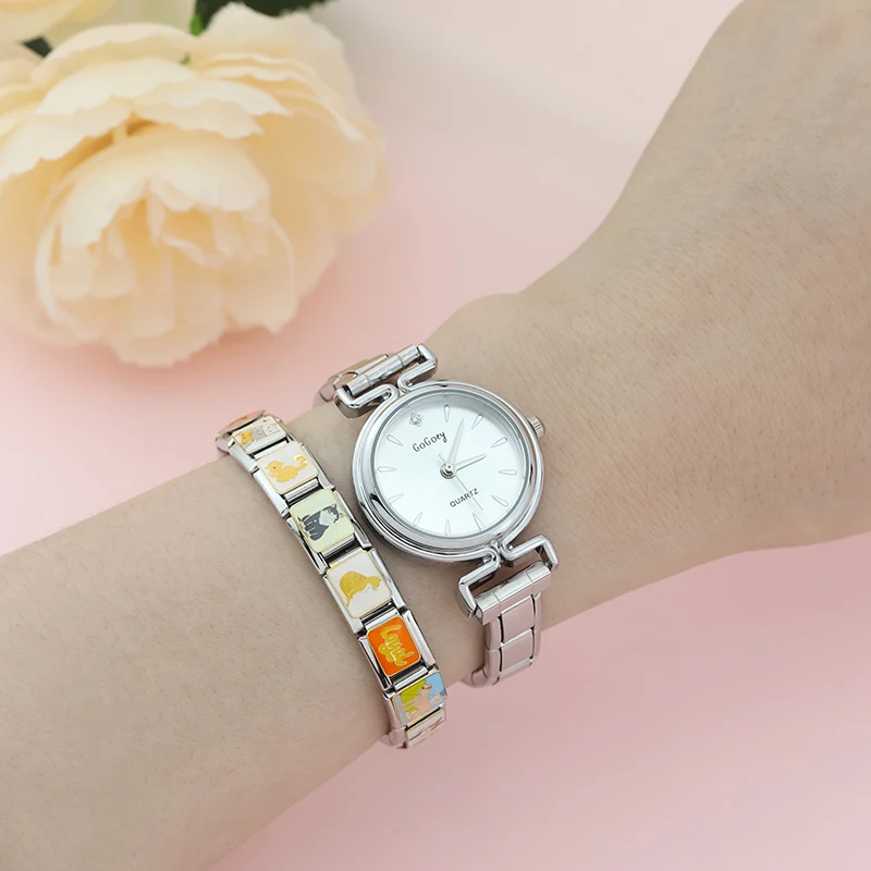 Hapiship Fashion Wholesale Women's Stainless Steel Round Watch Bracelet for Party Friend Wife Birthday DIY Jewelry Gift G008