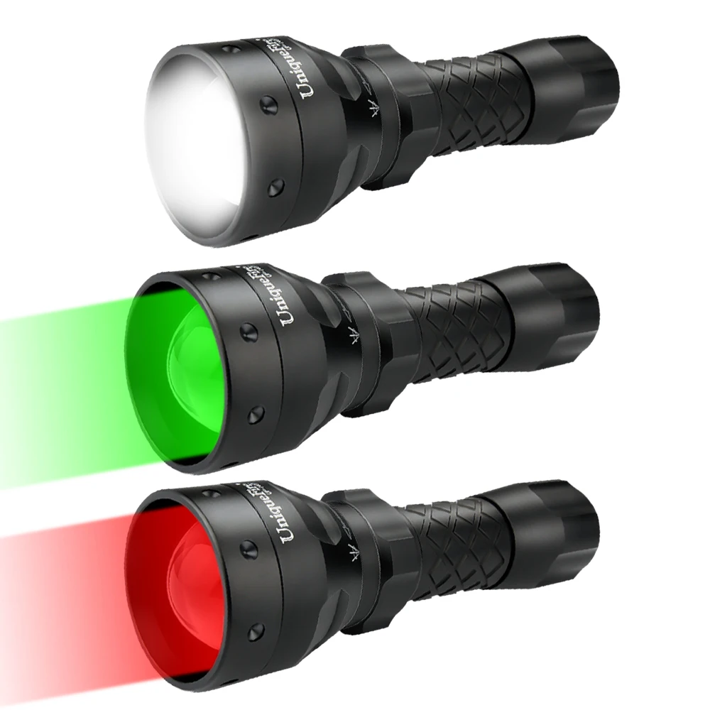 UniqueFire 1407 High Power Waterproof XRE (Red/White/Green Light) LED Flashlight 3 Modes Zoomable Focus Tactical  For Hunting