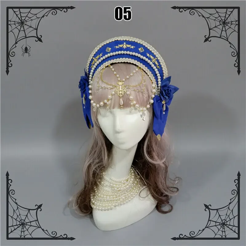 Vintage Lolita Pearl Bead Chain KC Gothic Headwear Girl Virgin Mary Cosplay Crown Church Pope Tiara Renaissance Headwear