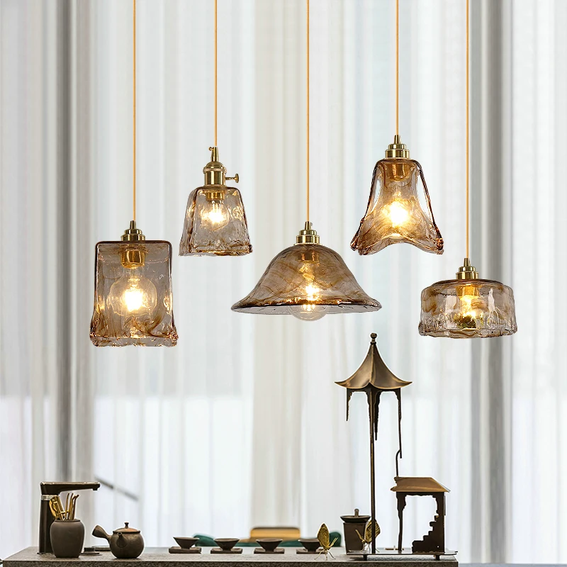 

Japanese Vintage Brass Glass Pendant Lights Restaurant Dining Room Kitchen Light Fixtures Decor Bedroom Bedside Study Cafe Bar