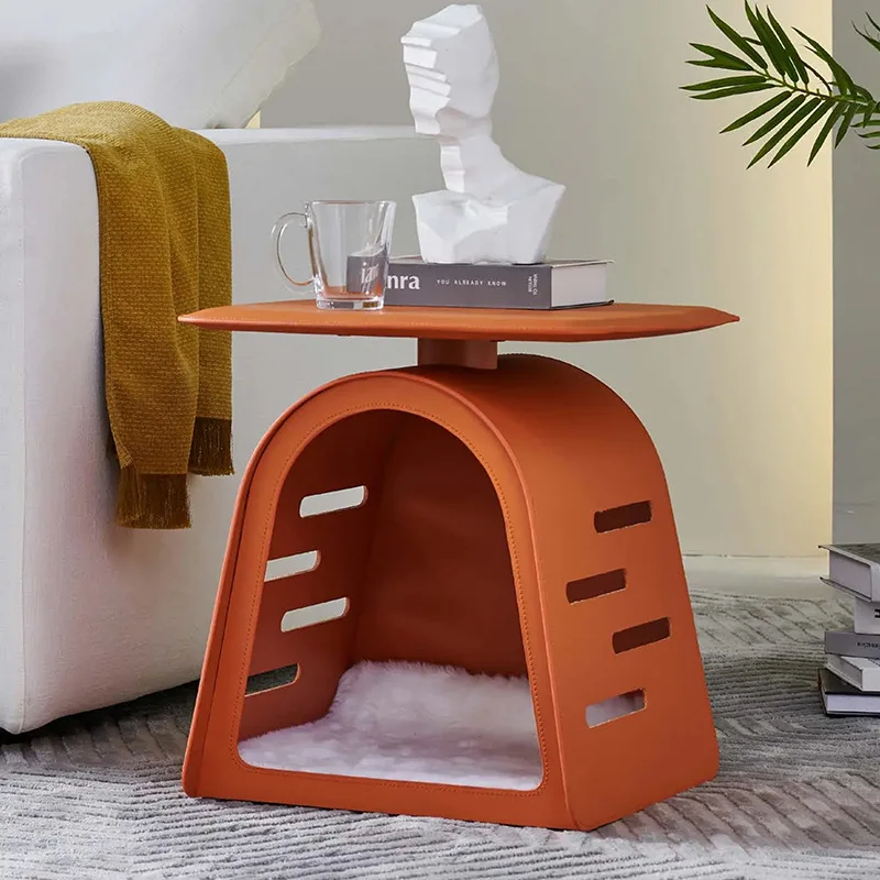 Italian minimalist pet coffee table saddle leather cat nest edge few bedroom bedside table living room pet corner few