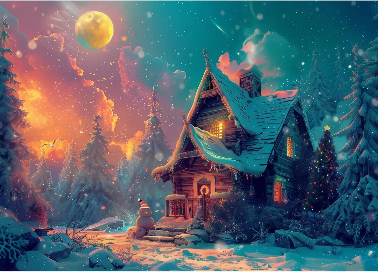 Snowy Cottage Adult Wooden Puzzle 300/500/1000Pcs Jigsaw Puzzles for Gameroom Bedroom Livingroom Decor Birthday Holiday Gift
