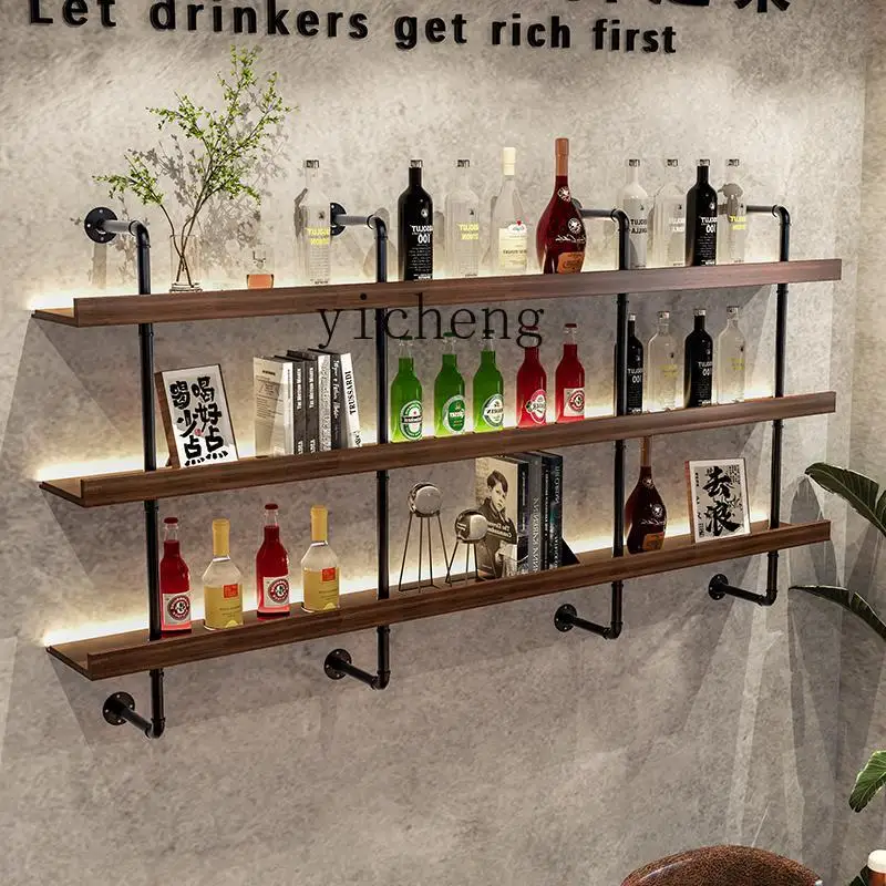 

ZYA Industrial Style BBQ Restaurant Bar Wall-Mounted Wine Rack Iron Art Wall Shelf for Dining Room