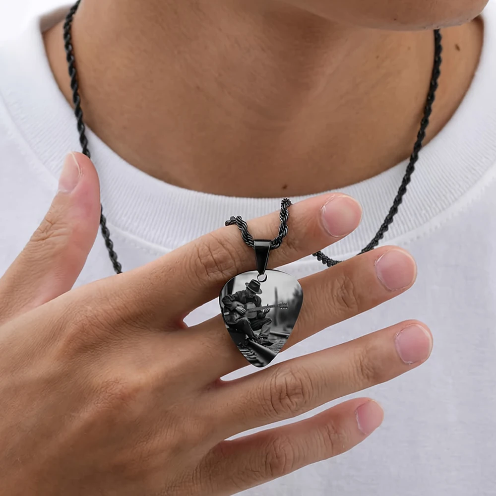 Stainless Steel Guitar Picks Pendant Necklace Personalized custom Text Picture Necklace Collar to Music-lovers Jewelry Gifts