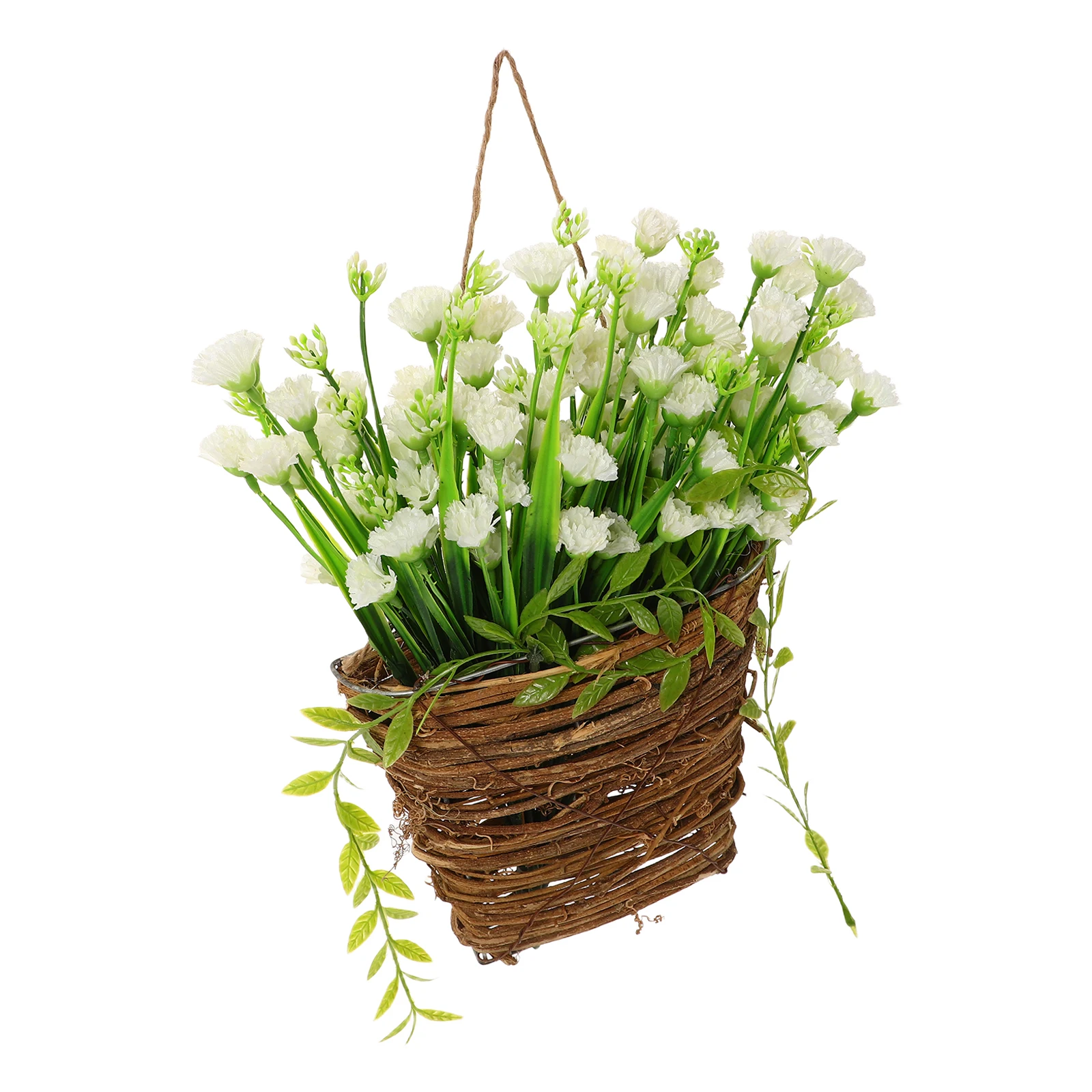 

Artificial White Vine Flower Basket Wall Hanging Floral Round Door Hanger Outdoor Indoor Home Porch Decor Fake Hanging Plants