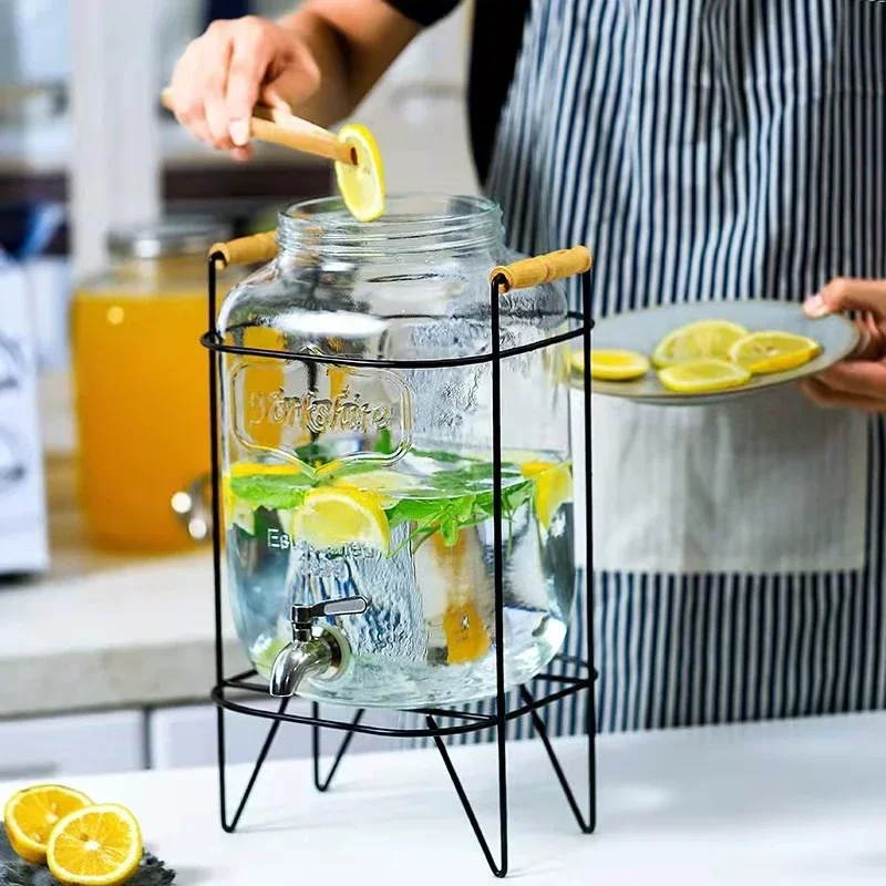 Beverage Bucket with Fauct 4L Glass Jar Party Juice Dispenser Glass Drink Beverage Dispenser with Tap and Stand