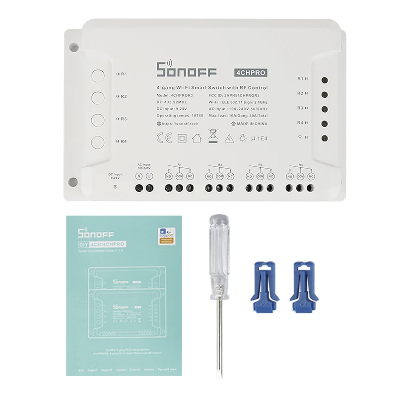 Sonoff-Wi-Fi Smart Switch Module Interlock Inching Controle de RF, Suporta EWeLink Alexa Google Home Alice, 4CH R3 4CH PRO R3 4 Gang
