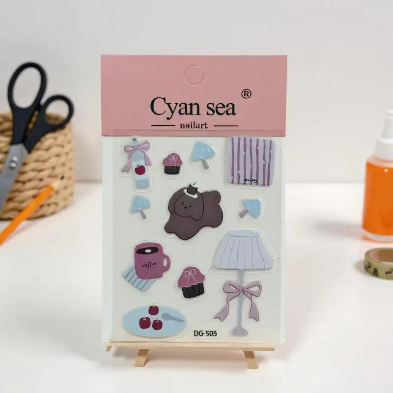 3D Single Sheet Epoxy Resin Decals Transparent with Cute Black Cat Jelly Relief Stickers for DIY Phone Cases and Laptop Decor