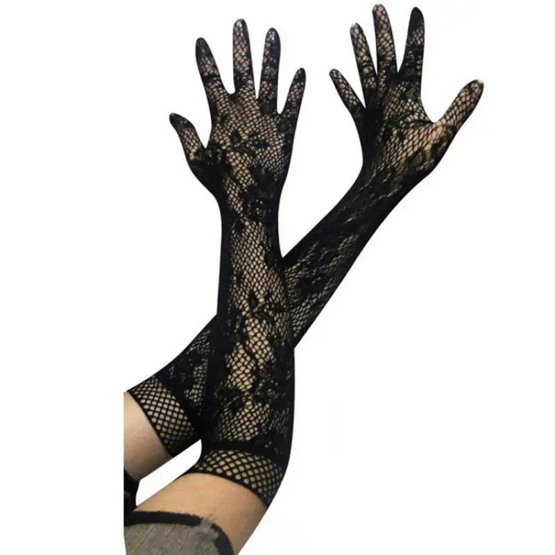 

Lace Gloves Lace Jacquard Fishnet Gloves European and American Fashion Sexy Full Finger Bridal Wedding Etiquette Gloves C009