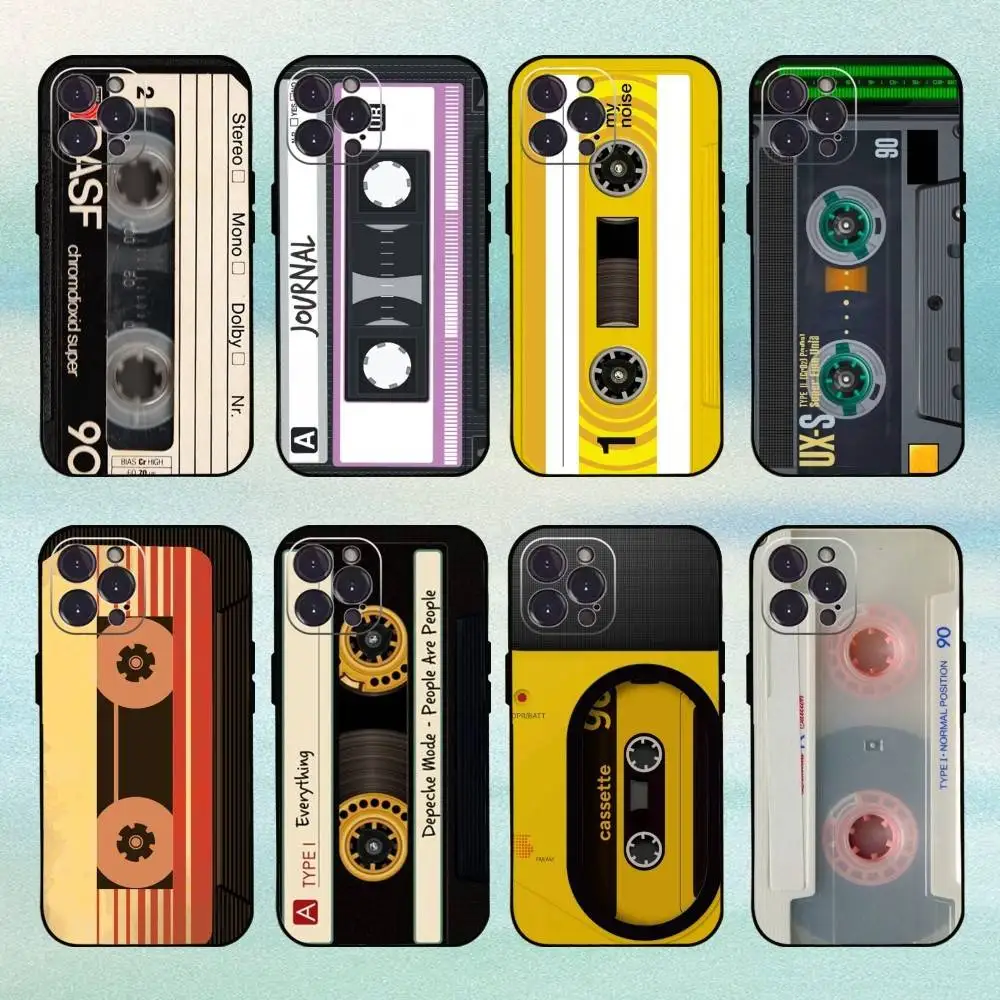 

R-Retro C-Cassette t-tape Phone Case For iPhone 16,15,14,13,12Plus,Pro Max,XS,5G Soft Silicone Black Cover