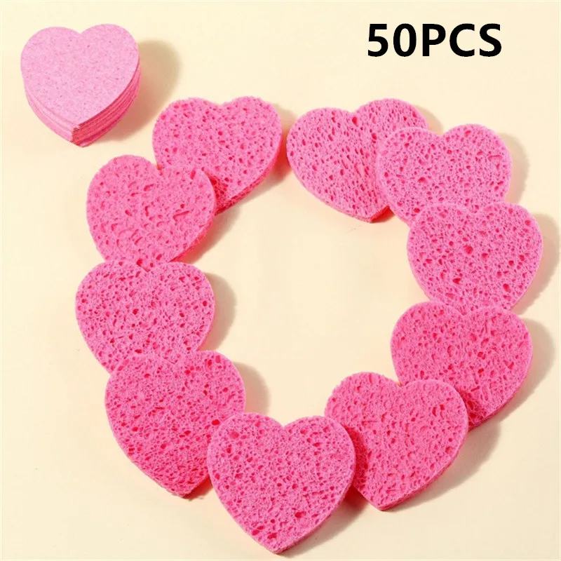 10/50 szt. Gąbka w kształcie serca naturalne płatki do oczyszczania twarzy złuszczające do oczyszczania gąbki do twarzy wielokrotnego użytku Pad skompresowany Puff