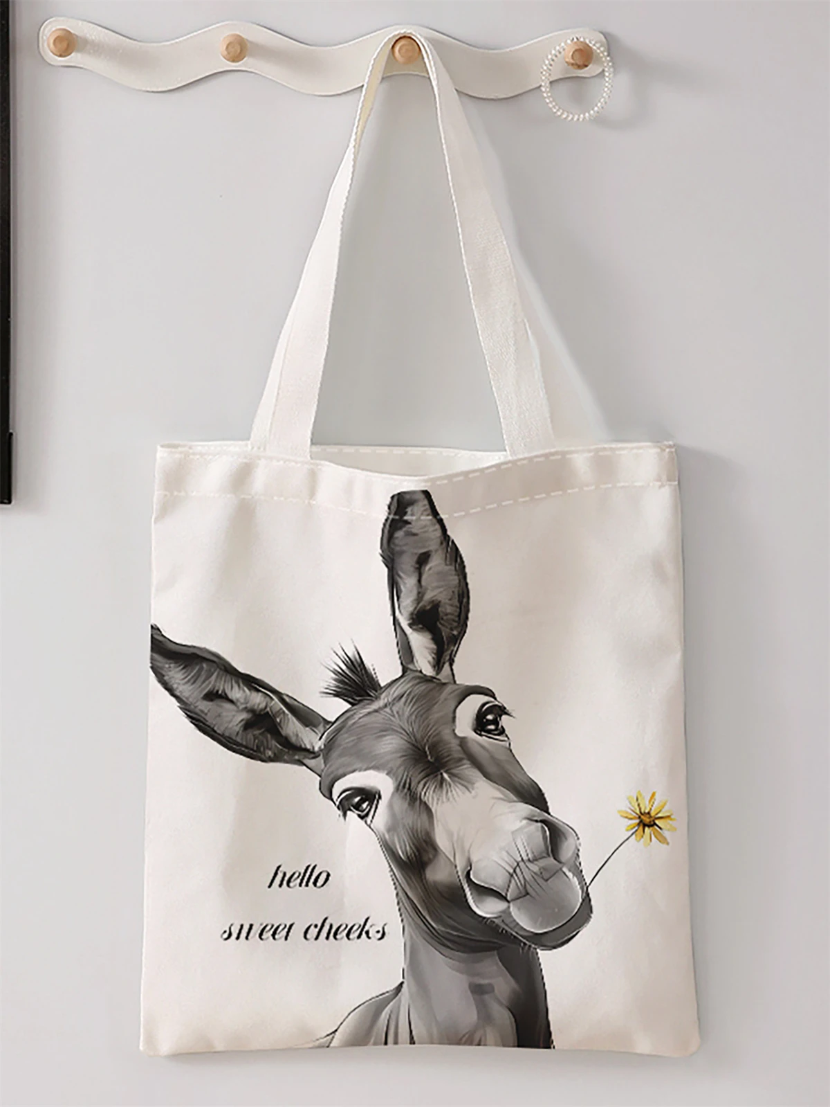 حقيبة يد كاجوال مطبوعة بنمط حمار، حقيبة ظهر عصرية قابلة لإعادة الاستخدام، حقيبة يد متعددة الوظائف، حقيبة تسوق قماشية