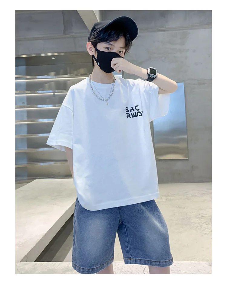 2026 Neues Sommer-Kinder-Baumwoll-T-Shirt für Jungen, Bestseller Kurzarm-T-Shirt, Tops im schlichten Stil, Teenager-Kinder-Mode, bedrucktes T-Shirt – Detail 4