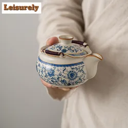 High End Cream Ru Kiln Art Hand Grasping Teapot Traditional Anti-scald Pot Tea Maker Kettle with Strainer Dahongpao Teaset Gift