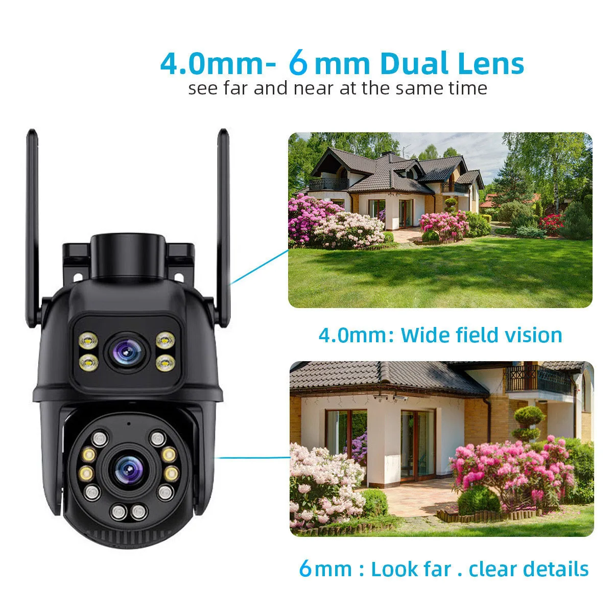 4K Wifi PTZ Camera Dual Lens 8MP HD Outdoor IP Camera Auto Tracking Security Protection CCTV Surveillance iCsee P2P RJ45 port