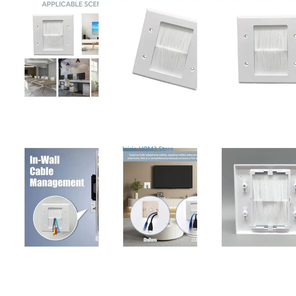 A5YD Flush Brush Wall Plate Single Gang Wall Outlet Cable Entry Plate Cover