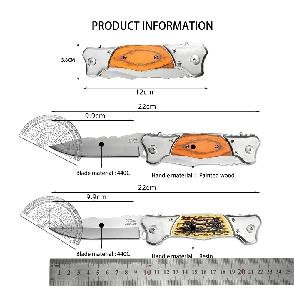 NEW Russian Double Opener Folding Knife 440C Blade Red Wood / Yellow Resin Handle Outdoor Survival Camping Hiking EDC Tool