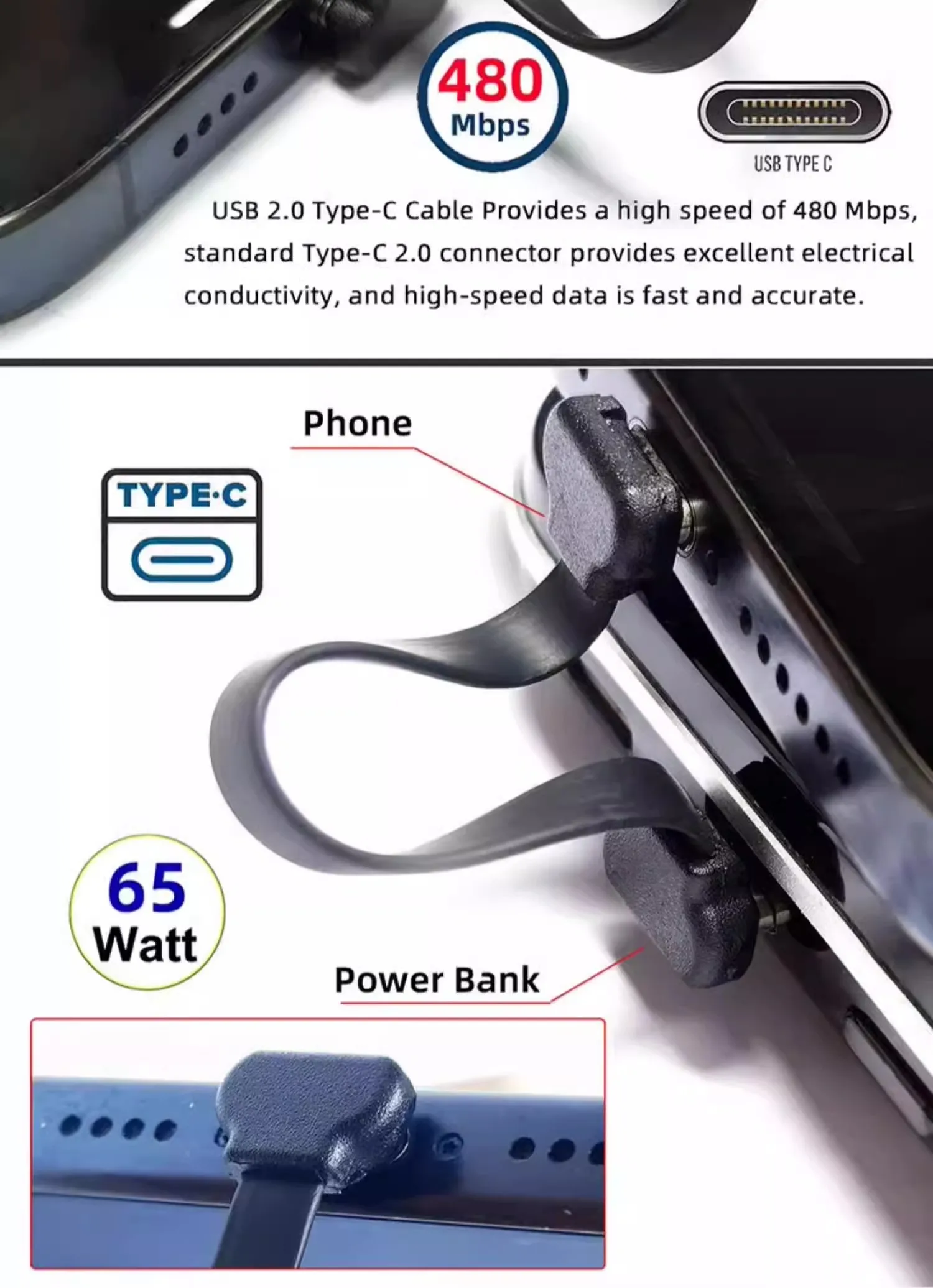 10 Uds adaptador tipo C Cable adaptador macho a macho PD 65W FPC carga rápida para teléfono tableta portátiles 7CM