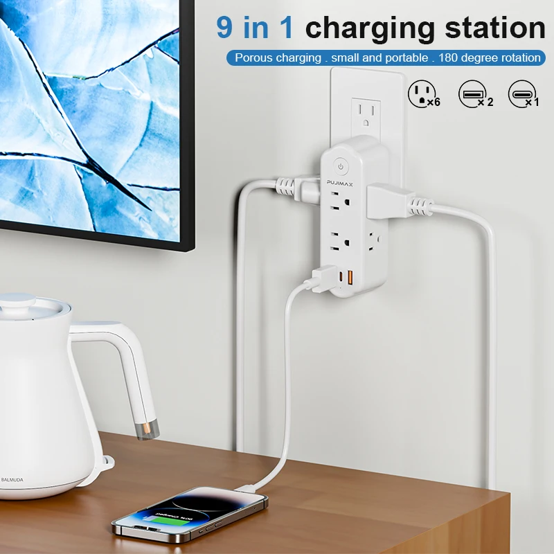 PUJIMAX Smart Extender 6 Outlet 3 gniazda dwa porty USB USB przedłużacz na wtyczkę dla Alexa Home 15A US Standard ﻿