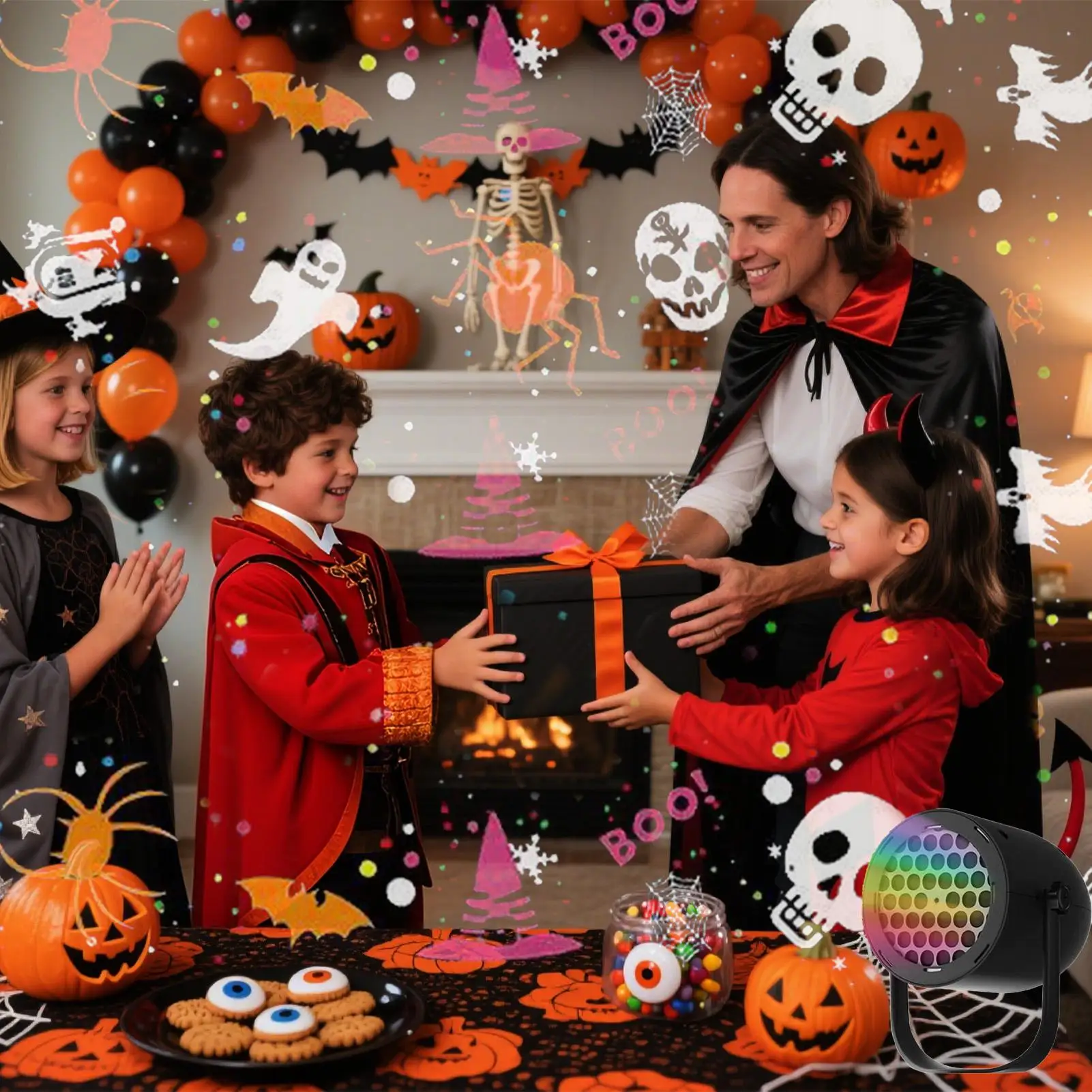 ハロウィンライトプロジェクター LED カボチャプロジェクターライト 16 パターン耐候性ハロウィン風景ランプリビングルームの庭