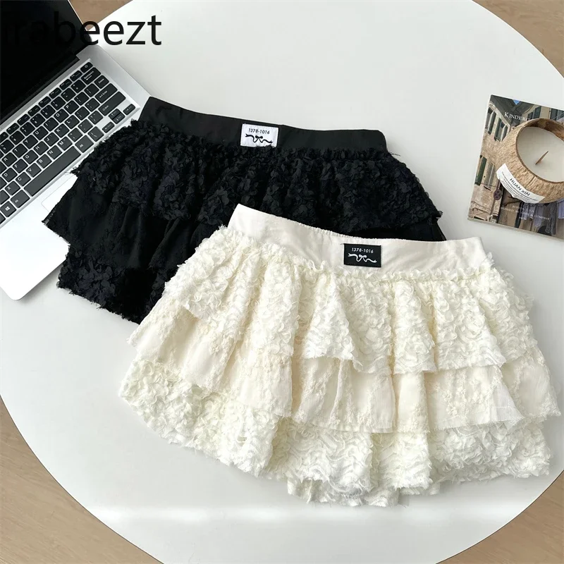 Girly French Lace Hottie A-line Slimming Cake Shaped Black Ballet Skirt Юбка Пышная Женская Slim Fit Faldas Ajustadas