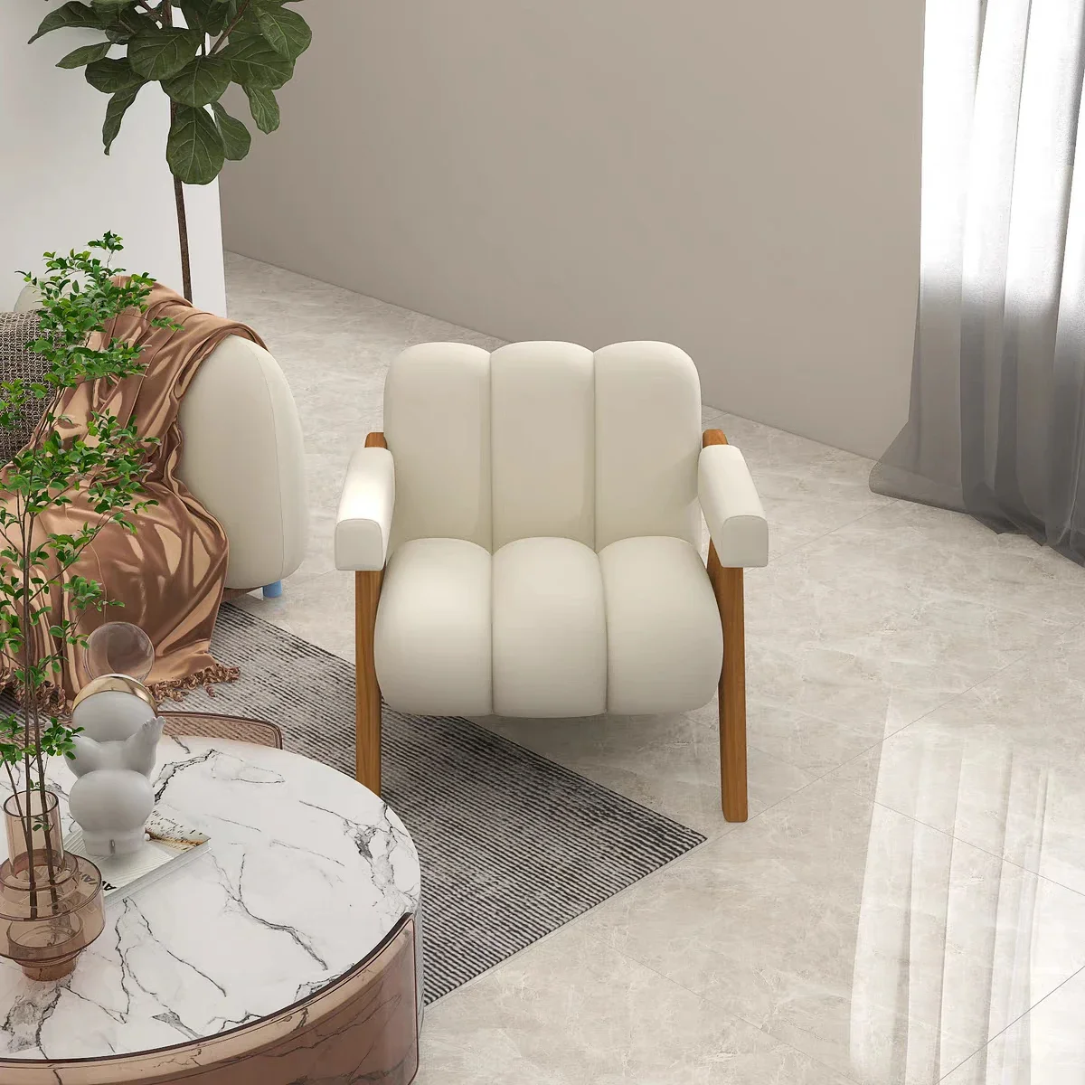 

Nordic Modern Home Furniture Single Sofas Velvet Fabric Leisure Accent Arm Chair With Solid Wood Legs Chairs