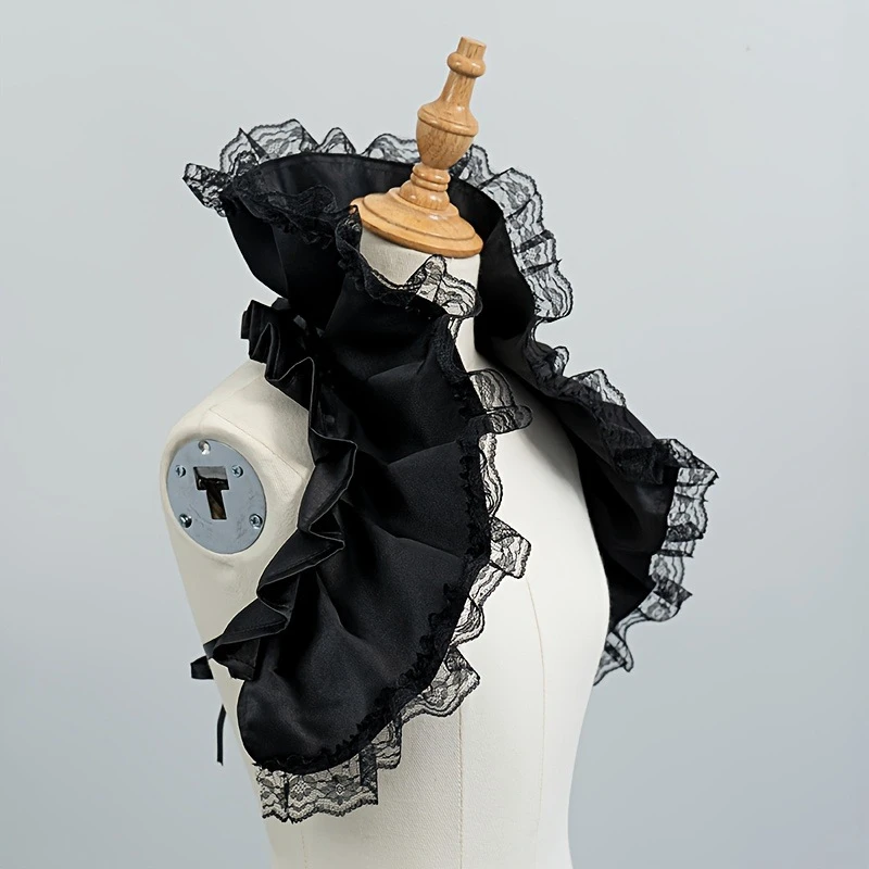 

Palace Satin Ruffled Fake Collar Shawl Gothic Lolita Decoration Capelet Evening Party Wedding Bridal Shoulder Wrap