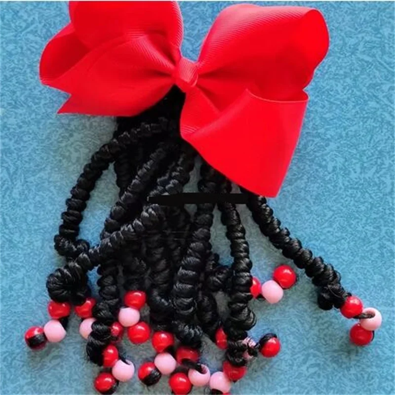 2 pces ponytails braids for kids kids ponytail hair kids braided ponytail with beads and bow