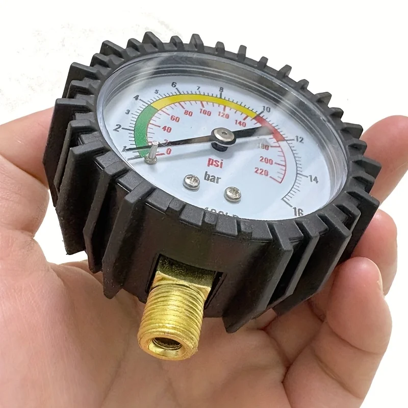 Car Tire Air Pressure Monitoring Gauge Tester 220PSI Air Compressor Dial Meter Inflator Pump Tool Motorcycle Tire Pressure Gauge